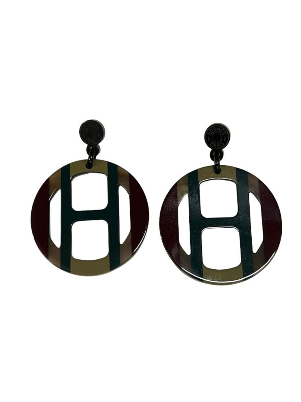 Hermes Earrings H Equipe Dark Brown Gray